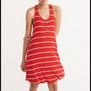 Abercrombie & Fitch Red and White Stripe Open Back Dress SMALL TALL